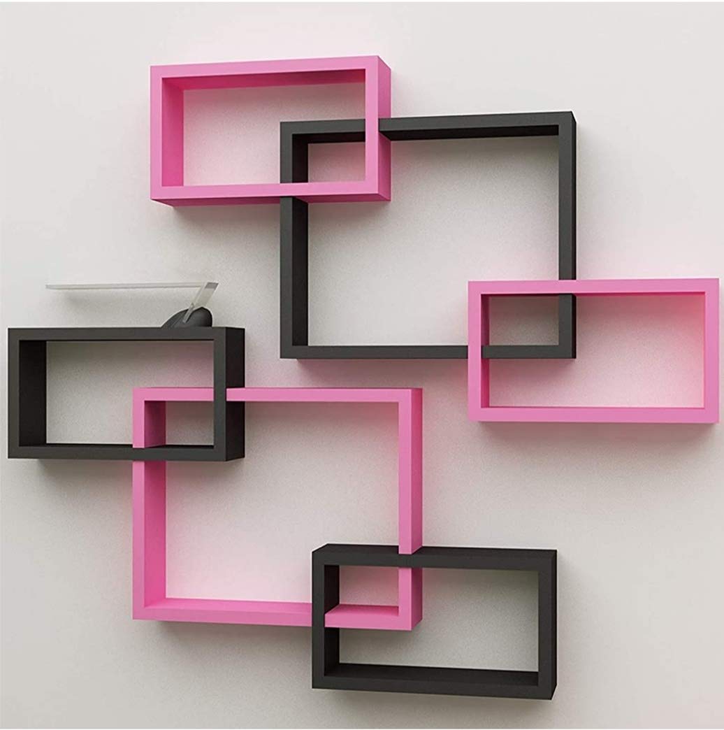 Royal Store MDF Wall Decoration Intersecting Floating Shelves Set of 6 (Pink & Black) 4