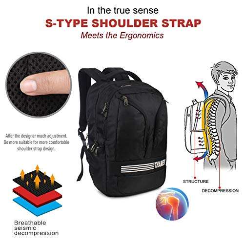 Thames URBAN Backpack with Laptop Sleeve with Rain Cover Imported Fabric Specious Lightweight Water Resistant Casual Bag | Laptop Backpack | Travel Backpack (AT Laptop-Black) 2