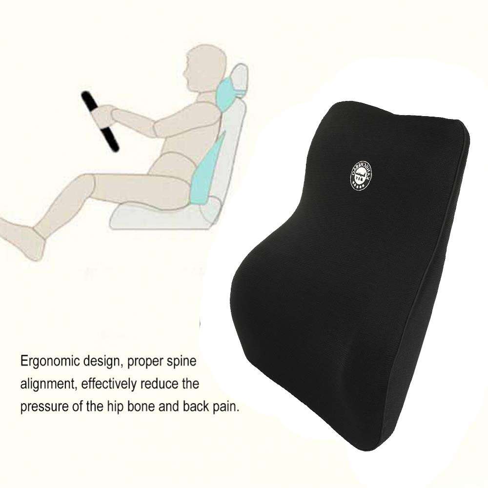 Oshotto Air Fabric Lumbar Support for Office Chair | Back Pillow for Car | Memory Foam Orthopedic Cushion - Provides Low Back Support (Black) 6