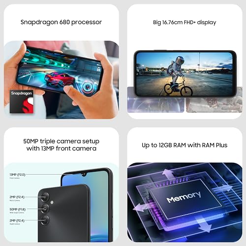 Samsung Galaxy A05s (Black, 6GB, 128GB Storage) | 50 MP Main Camera | Upto 12GB RAM with RAM Plus | Snapdragon 680 | 5000 mAh Battery 3
