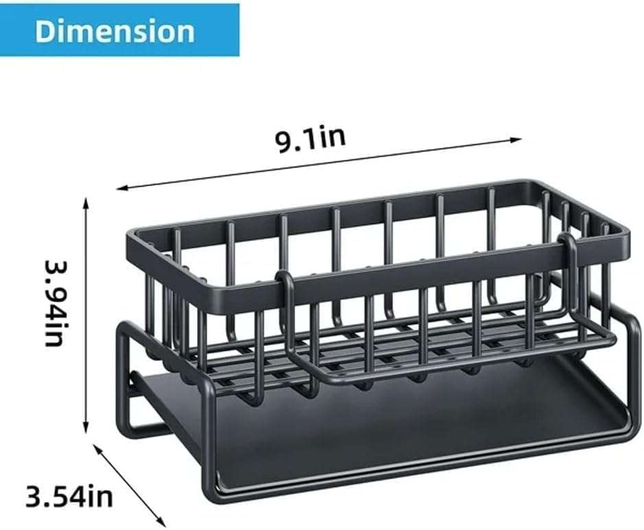 SHOPSUTRA Kitchen Sink Organiser with Drain Tray, Countertop Storage Rack for Dish Soap Sponge Scrubber, Metal Wire Design, Black 3
