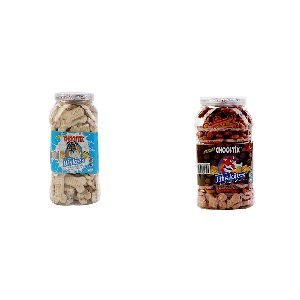 Choostix Biskies with Real Milk Solids Dog Treat, 500g (Jar) & Biskies with Real Mutton Dog Treat, 500g (Jar) 1