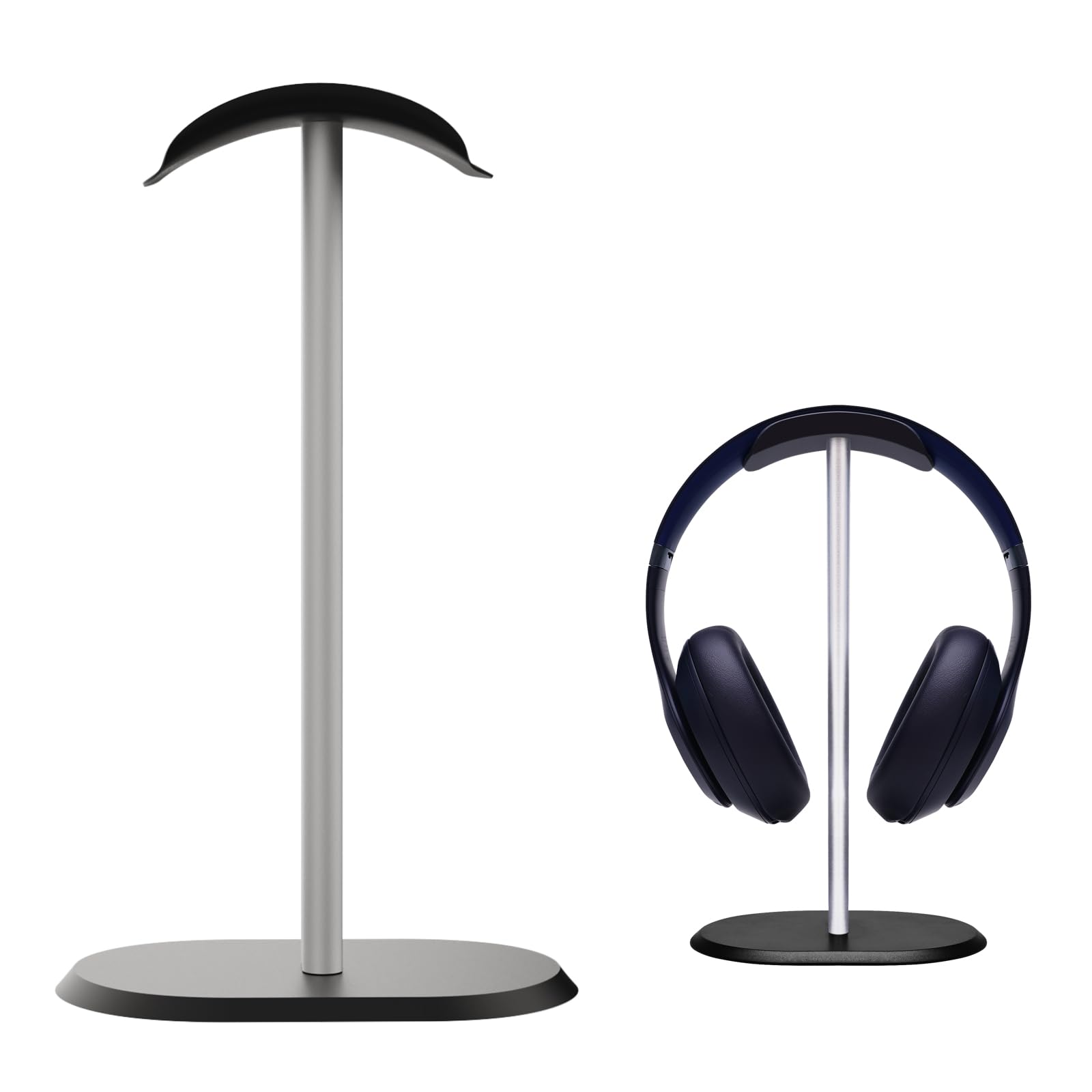 New Headphone Stand Headset Holder Earphone Stand with Aluminum Supporting Bar Flexible Headrest Solid Base for All Headphones Size (Silvery) 4