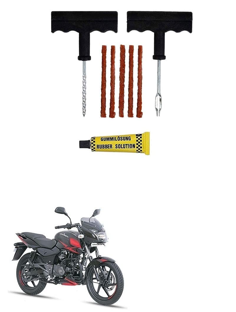 NVF 4 in 1 Universal Tubeless Tyre Puncture Repair Kit Puncher Patch Tools (T Handle Grips + 5 Repair String Plugs + Rubber Solution