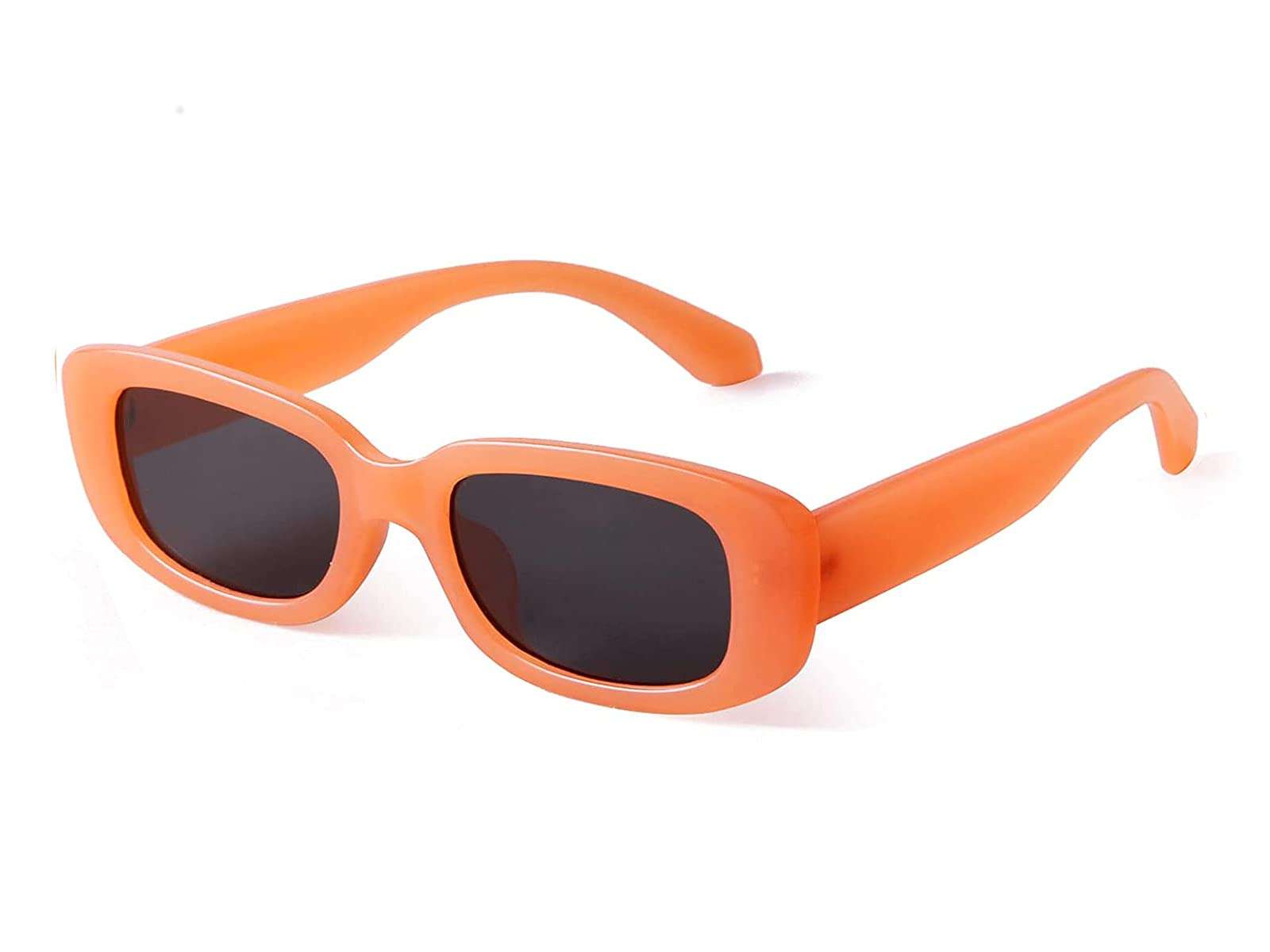 ELEGANTE Rectanglular Sunglasses For Women Retro Driving Sunlgasses Vintage Fashion Narrow Square Frame Uv400 Protection (Orange, Uv Protected) 1