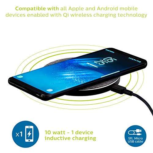 Philips Fabric Wireless Charger, 10W Fast Charging, Qi-Certified for iPhone 13/12/11/Pro/Pro Max/Mini, Samsung Galaxy S21, Google Pixel 6, Gray, DLP9035BC/27 4
