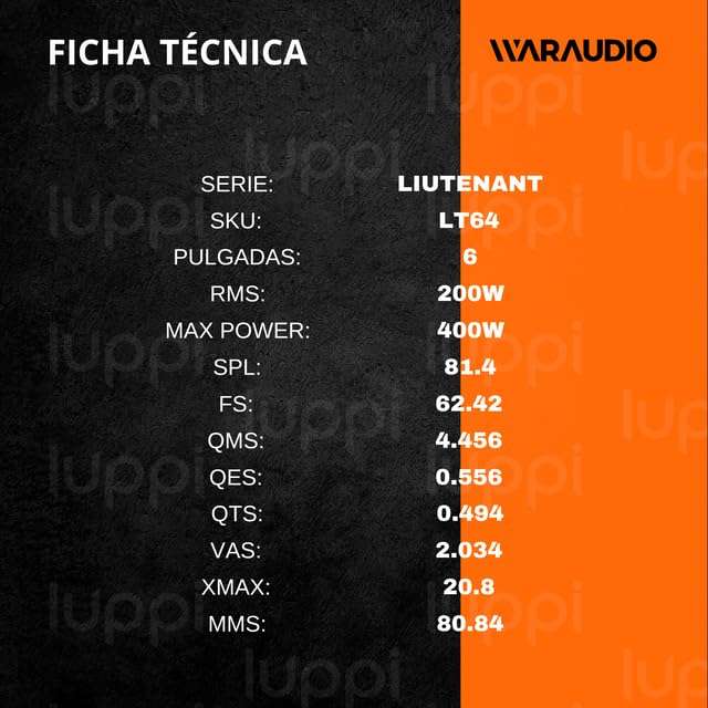 WARAUDIO Subwoofer LT64 LIUTENANT 6 Inch 200W RMS to 400W MAX 1 Piece 3