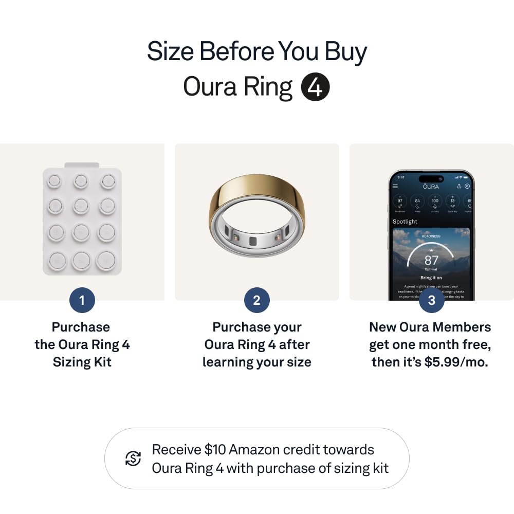 Oura Ring 4 - Gold - Size 7 - Smart Ring - Size First with Oura Ring 4 Sizing Kit - Sleep Tracking Wearable - Heart Rate - Fitness Tracker - Up to 8 Days of Battery Life 4