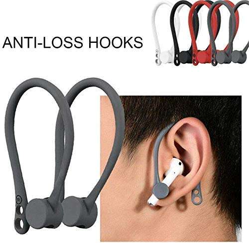 MXVOLT Earhooks Compatible with AirPods 2 AirPods 1 Anti-Lost Secure Earhook Holder Ear Attachment Loops Earbud Sports Earhook Hooks Pack of Two (Black and Red) 2