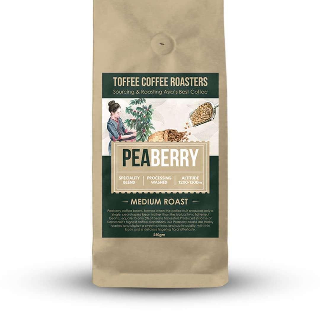Toffee Coffee Roasters | Peaberry Coffee | Single Origin Coffee | 100% Arabica | Medium Roast | Coffee Notes: Sweet with Delicious Aftertaste | Grind: Cold Brew| Freshly Roasted | 500 gms 1