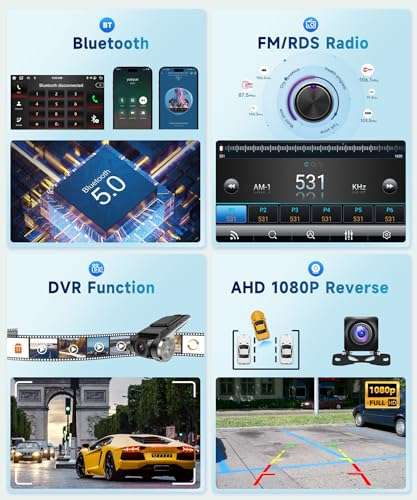 8 CORE 2G+64G Car Radio for Toyota Corolla 2009-2013 with Wireless CarPlay/Android Auto, Podofo 9 Inch 1280*720P IPS Touch Screen Stereo Android 13 GPS WiFi Bluetooth DSP SWC support HD Backup Camera 4