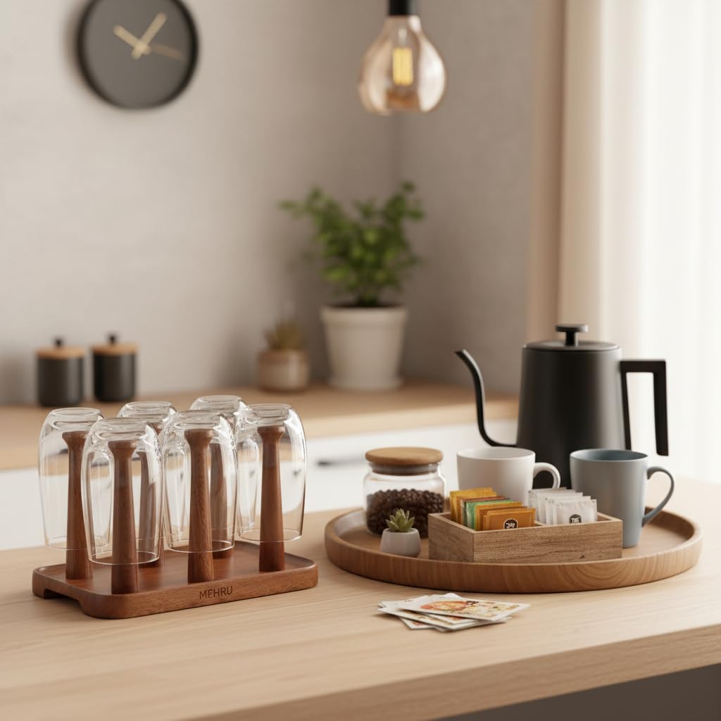 MEHRU Premium Glass Stand for Kitchen | Multipurpose Cup & Glass Organizer | Countertop Storage Rack for Home, Dining & Hotel | Space Saving Modern Glass Holder for Daily Use 4