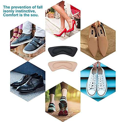 Prostuff.in Shoe Insole Reusable Heel Cushion Pads Soft Shoe Inserts Self-Adhesive Foot Care Protector Grips Liners Loose Shoes - for Women & Men- 4 Pairs (2 Black,2 Beige) 3