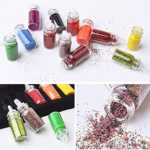 Belicia 48 Bottles/Set DIY Nail Art Charms Kit 3D Holographic Glitter Contain Nail Sequins Iridescent Flakes for Body Face Hair Make Up Nail Art Mixed Decals Decoration 5
