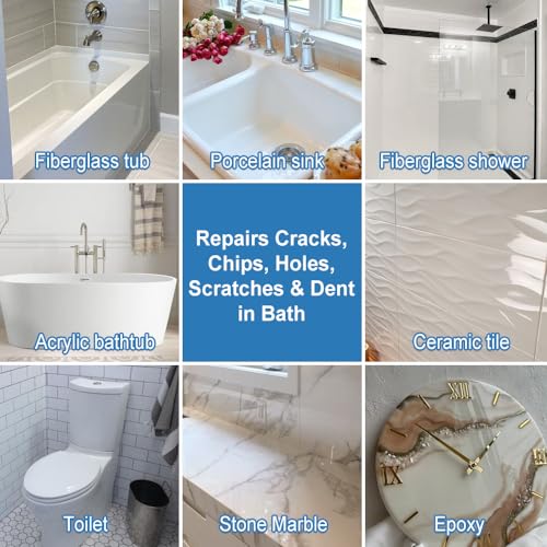 Cracked Porcelain Sink Repair Kit White, High-Gloss Porcelain Repair Kit White, Porcelain Chip Fix for Sinks, Tiles on Enamel, Acrylic, Fiberglass, Ceramic, Shower Kit & Tray 6