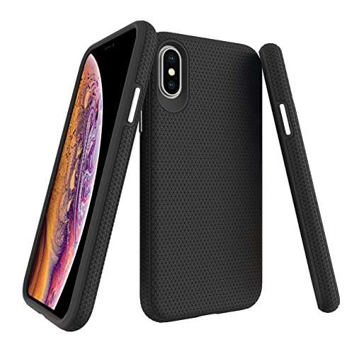 molzar Shield Series for iPhone Xs and iPhone X Case with Triangle Texture Grip, Built-in Metal Plate for Magnetic Mount, Wireless Charging Support, Compatible with iPhone Xs/X, Black 1
