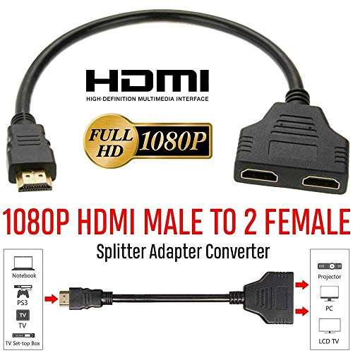Microware HDMI Y Splitter, 1080P HD HDMI Port Male to 2 Female 1In 2 Out Splitter Cable Adapter (Black) 5