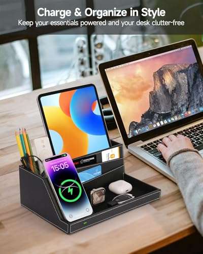 Fast Wireless Charging Station with Desk Organizer for iPhone 17/16/15/15 Pro/14/14 Pro Max/14 Pro/14 Plus/13/13 Pro Max/13 Pro/and iPhone 12/11 Series, Nightstand Desktop Organizer for Home Office 2