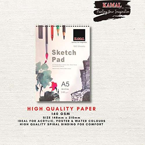 KAMAL Combo Script Liner Flat White Brown with A5/A3 Sketch PAD Set of 2 140 GSM DOODLING, Painting, Sketching - Oil, Acrylic, Water, Poster Colours 6