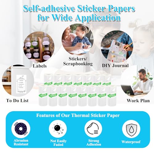 Vicbear 15 Rolls Mini Sticker Paper, Thermal Sticker Paper for Sticker Maker, Self-Adhesive Sticker Printer Paper, 57 x 25 mm, Compatible with Most Receipt Printers 5