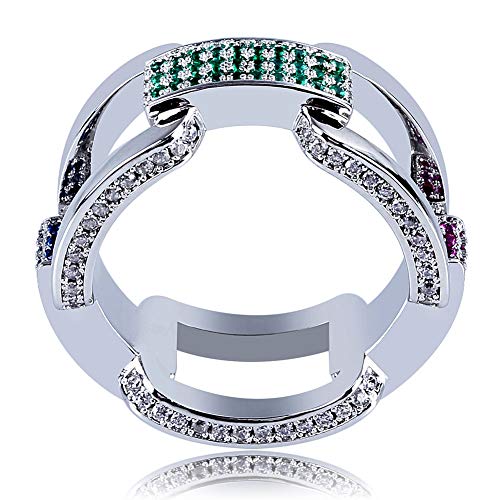 SHINY.U Men’s 14K Gold Plated Cluster Lab Diamond Eternity Band CZ Bling Square Anchor Link Ring Hip Hop (White Gold, 8) 2