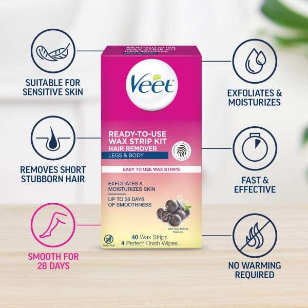 Pack of 2 : Veet Leg and Body Hair Remover Cold Wax Strips, 40 ct (Pack of 2) 5