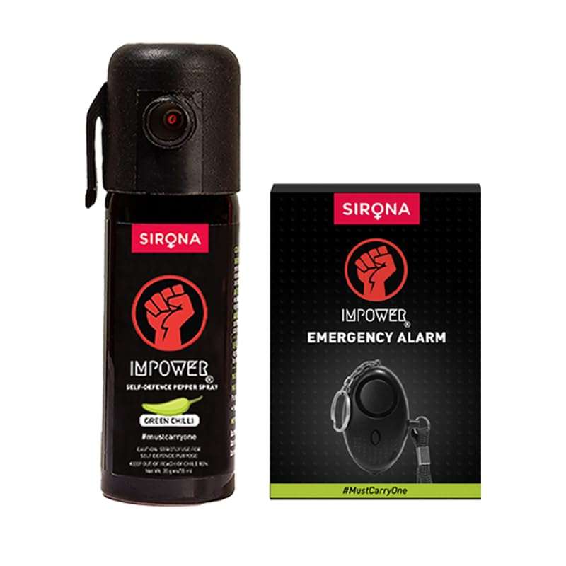 IMPOWER Self Defence Emergency Alarm in Keychain with Green Chilli Pepper Spray for Women Safety – (Pack of 1) | Security Personal Protection Devices for Girls, Kids & Elderly | SOS Alarm with Light 1