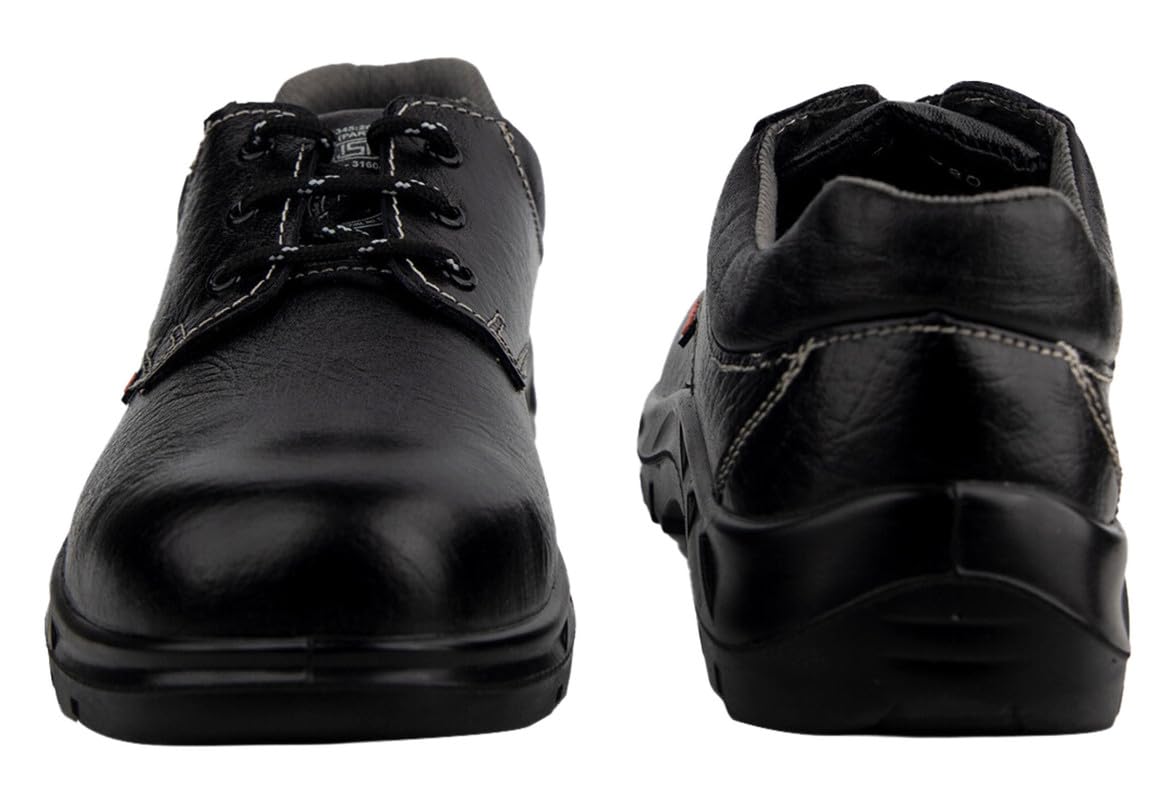 Karam FS02 Black Leather Safety Shoes for Men | Single Density with Steel Toe | Antistatic, Antislip, Oil & Heat Resistant | Size-04 2