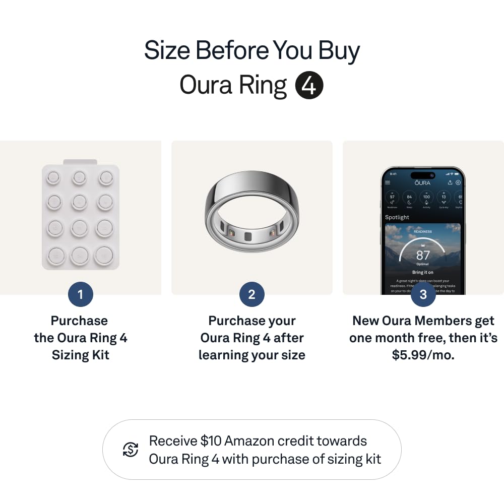 Oura Ring 4 - Silver - Size 9 - Smart Ring - Size First with Oura Ring 4 Sizing Kit - Sleep Tracking Wearable - Heart Rate - Fitness Tracker - Up to 8 Days of Battery Life 4