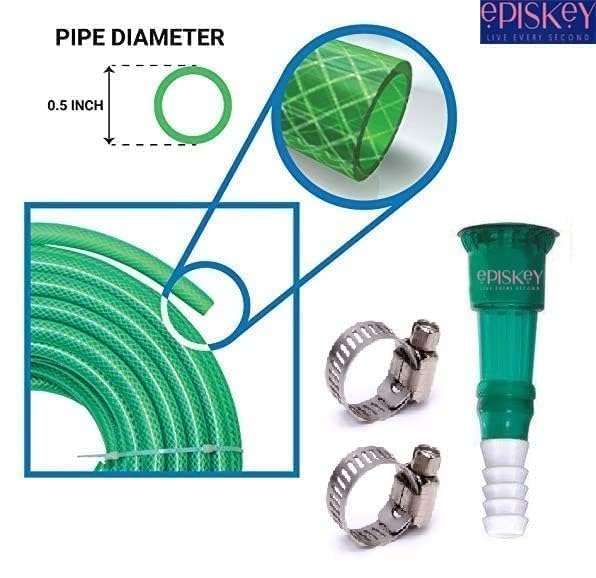 Episkey Heavy Duty 10 Meter Garden Hose | Flexible Expandable WaterPipe with Double Latex Core & Braided Outer Layer | Stainless Metal Spray Nozzle Gun, Tap Connector, 2 Hose Clamps | Leak & Kink free 4