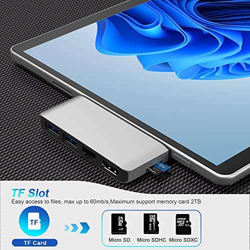 Surface Pro 8 Hub Docking Station with 4K HDMI Adapter+100M Ethernet LAN+ USB 3.0 Port* 2+Micro SD(TF) Card Reader Converter Combo Adaptor for Microsoft Surface Pro 8 Accessories 5