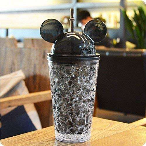 NESTIC Plastic Mickey Water Bottle Mason jar Sipper Mug Bottle Glass Tumbler with Straw Mickey Sipper Vacuum Flask Sipper Glass Tumbler Drinks Gel Feezer Sipper (Pack of 1) (Black) 3