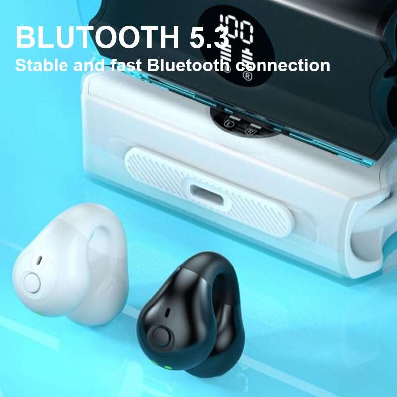 Ear Clips Ear Buds Wireless, Painless Open Ear Bone Conduction Headphones Bluetooth 5.3, Waterproof Mini Sport Running Clip on Earring Earphones for Small Ears, HiFi Sound/Long Battery Life 4