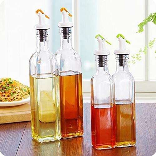 NOBILEA 4 Pcs Glass Oil Dispenser, Vinegar Dispenser, BPA Free, Salad Dressing Cruet Glass Bottle Olive Oil Bottles Dispenser (500 ML Each) (Pack of 4) 5
