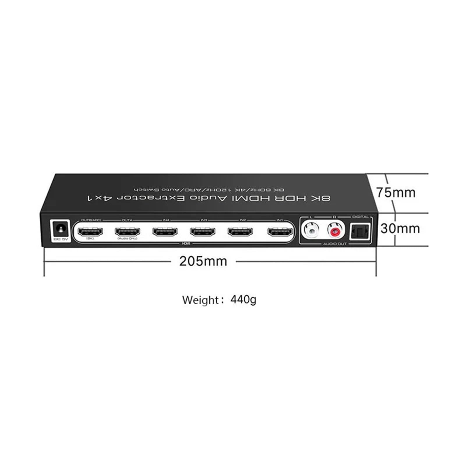 8K HDMI Switcher 4 in 1 V2.1 Audio Extractor Soundbar 7.1 4K120Hz HDR SPDIF Remote Switch for PS5 Xbox 2.0 Amplifer 4