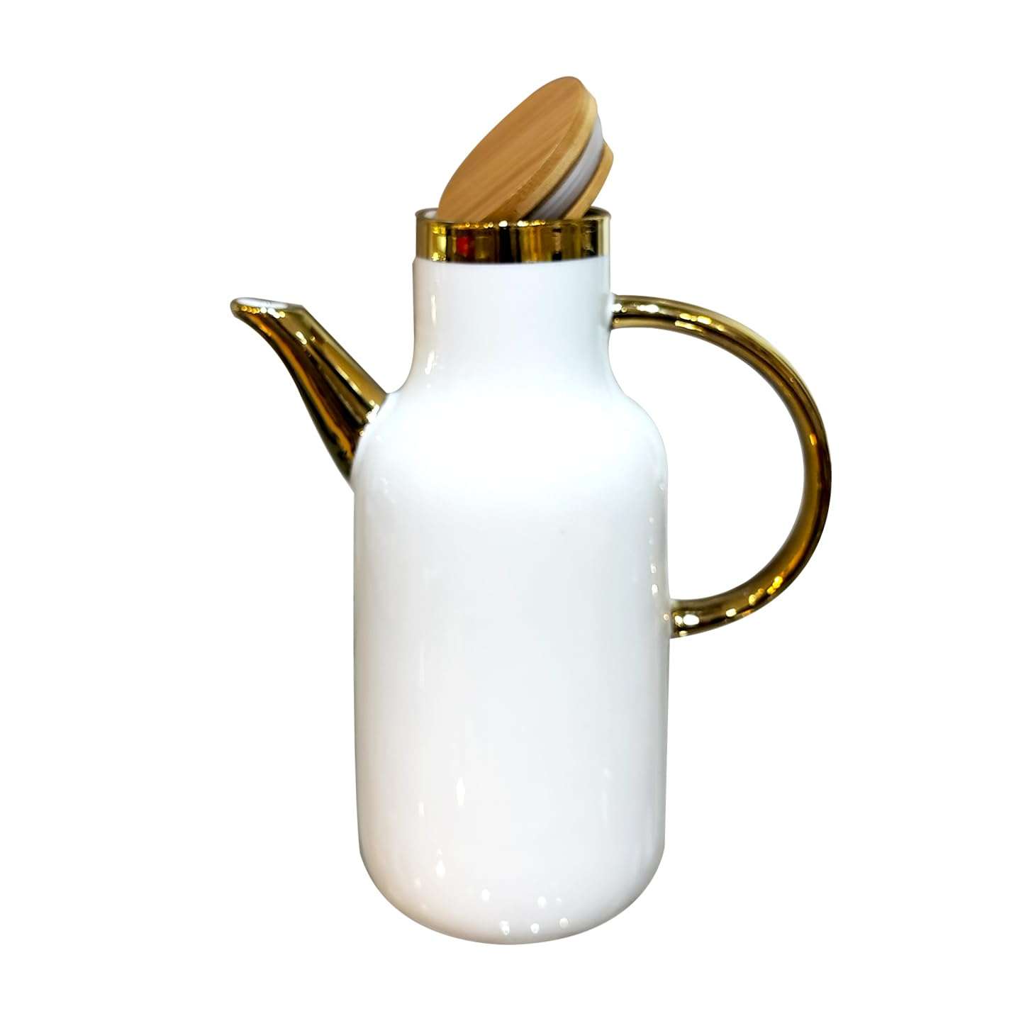 Lemon Tree Ceramic Oil & Beverage Pot With Wooden Spillproof Airtight Lid For Oils, Vinegar, Accompaniments,Juice, Beverages, Tea & Coffee (White) 4