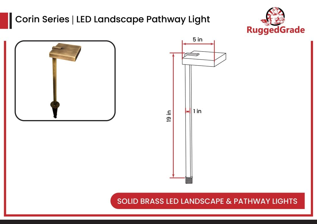 RuggedGrade LED Landscape Pathway Light - Solid Brass - 4W LED 2700K G4 Bulb Included - 12v DC Low Voltage Lights 4