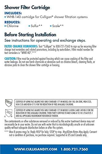 Culligan WHR-140 WTR FiltrationCartridge Shower Filter Replacement Cartridge, 1 Count (Pack of 1), White 5