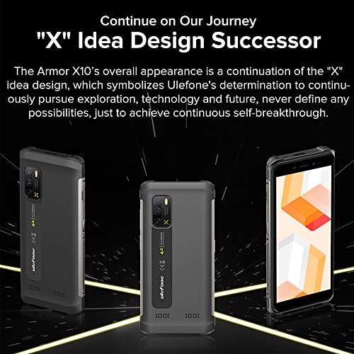 Ulefone Armor X10 Unlocked Rugged Phone Android 11 4GB + 32GB IP68 Waterproof Cell Phone, 13MP+5MP AI Camera, 5.45" HD+ Screen 5180mAh Battery Global 4G Unlocked Cell Phone OTG NFC GPS FM, Gray 2