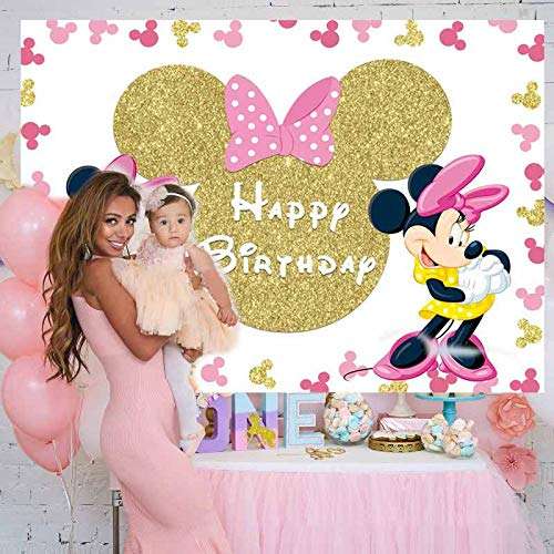 Minnie Mouse Birthday Backdrop for Princess Girls Gold Princess Girls Banner Background Photo Studio Celebration Party Banner Prop Photo Shoot Booth 4