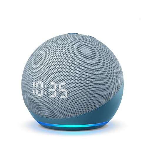 Amazon Echo Dot 4th Gen with clock | Smart speaker with powerful bass, LED display and Alexa (Blue) 1