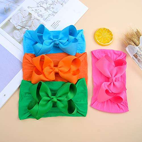 20pcs 4.5 Inches Baby Girls Big Bows Headbands Elastic Nylon Hairbands Turban Hair Accessories for Newborns Infants Toddlers and Kids 4