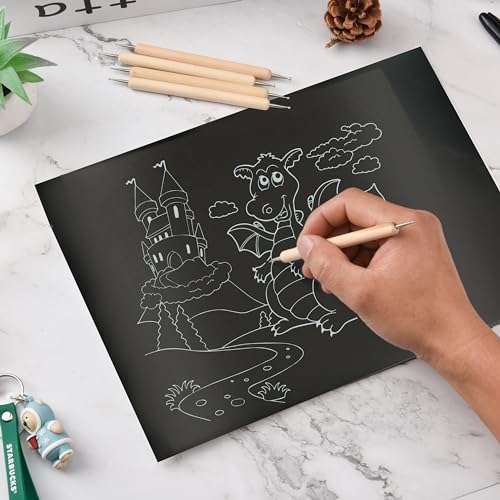 200 Sheets Carbon Paper Graphite Paper Black Carbon Transfer (8.5 x 11.5 inch) with 5 PCS Embossing Styluses Dotting Tools for Wood Paper Canvas Craft 6