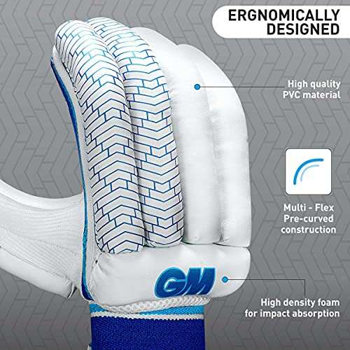 GM Siren Cricket Batting Gloves for Mens Left Handed | Free Cover | Colour: White/Royal Blue 6