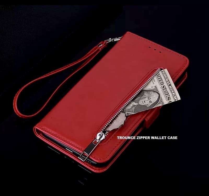TROUNCE Zip Lock Pocket Ladies Card & Cash Wallet Purse Cover with Magnetic Closure (Red) for Realme X2 3
