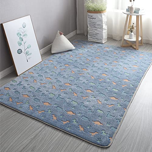Gefosin Luminous Area Rug Glow in The Dark for Bedroom Living Room, Unique Soft Washable Modern Indoor Rugs for Children Dorm Home Decor, Blue Dinosaur 3.3x5.2 Feet 3