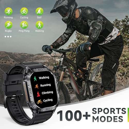 Military Smart Watch for Men with Compass(Answer/Dial Call) 1.96" AMOLED Always On Display Rugged Outdoor Tactical Smartwatch with Heart Rate Blood Pressure Sleep Monitor Fitness Watch for Android iOS 6