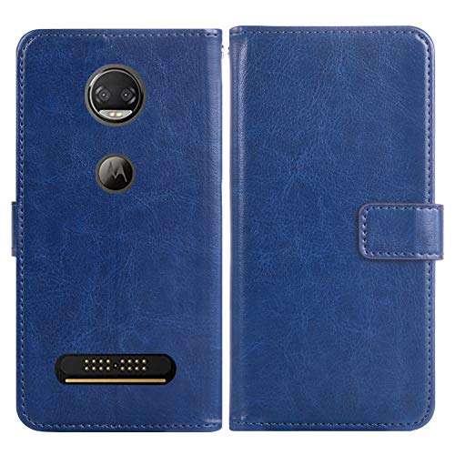 Asuwish Compatible with Moto Z2 Play Wallet Case Tempered Glass Screen Protector and Leather Flip Cover Card Holder Stand Phone Cases for Motorola MotoZ2Play Droid MotoZ2 2Play Z 2 2Z Z2play Blue 5