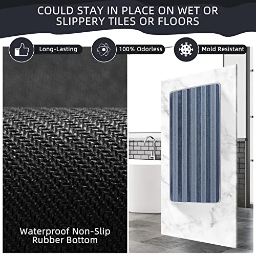 HERA BEAUTY Super Absorbent Bath Mat, Quick Dry Bath Mats for Bathroom, Non Slip Rubber Bathroom Mats Rugs, Easy to Clean Machine Washable Thin Bath Mats (Blue, 59" L x 17.7" W) 5