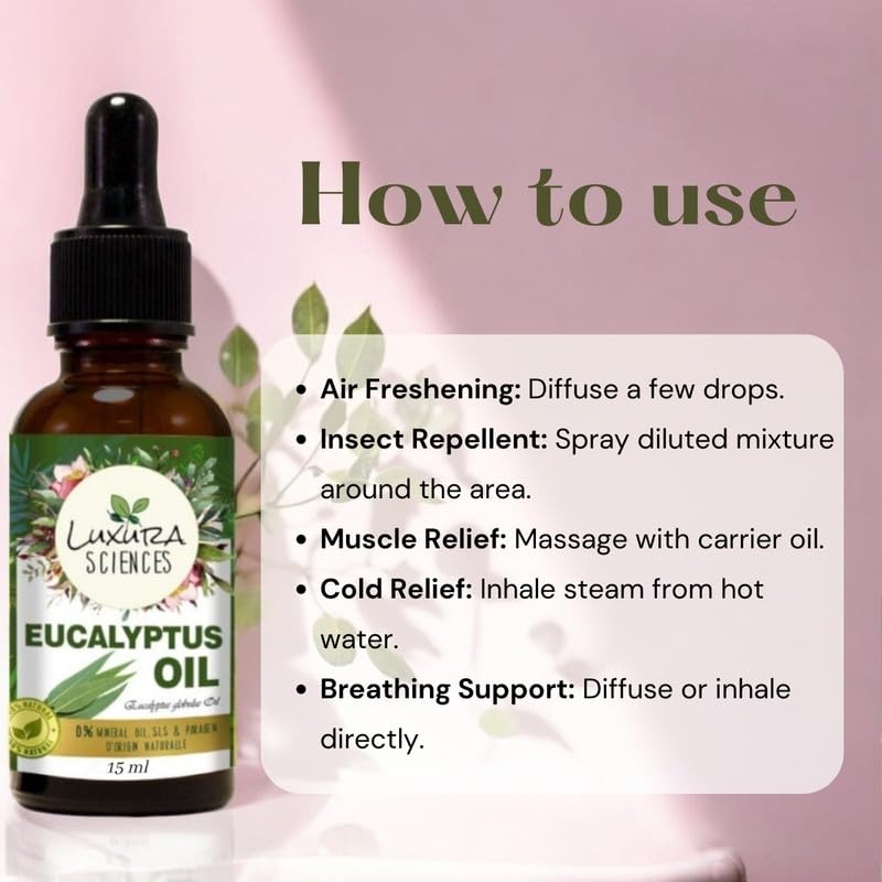 Luxura Sciences Essential oils for Hair | Skin | Nails | Aromatherapy (Eucalyptus, 15ml) 4